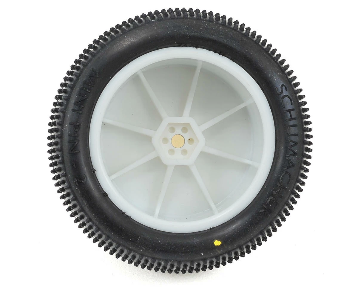 Schumacher "Mini Pin 2" 2.2" Rear Buggy Pre-Mounted Carpet Tires (Yellow) (White) (2) W/12mm Hex - Image 2