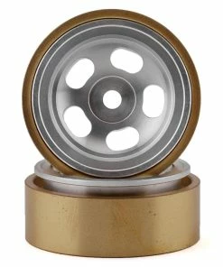 SSD RC X24 1.0” Aluminum/Brass 5-Slot Beadlock Wheels (Silver) (2)