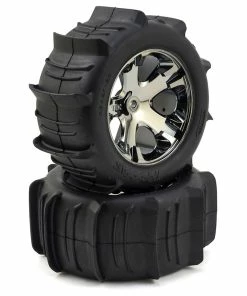 Traxxas 2.8" Pre-Mounted Paddle Tires W/All-Star Nitro Rear Wheels (2) (Black Chrome)