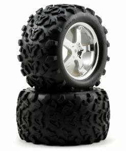 Traxxas T-Maxx Pre-Mounted 3.8" Tire W/Hurricane Wheels (2) (Chrome)