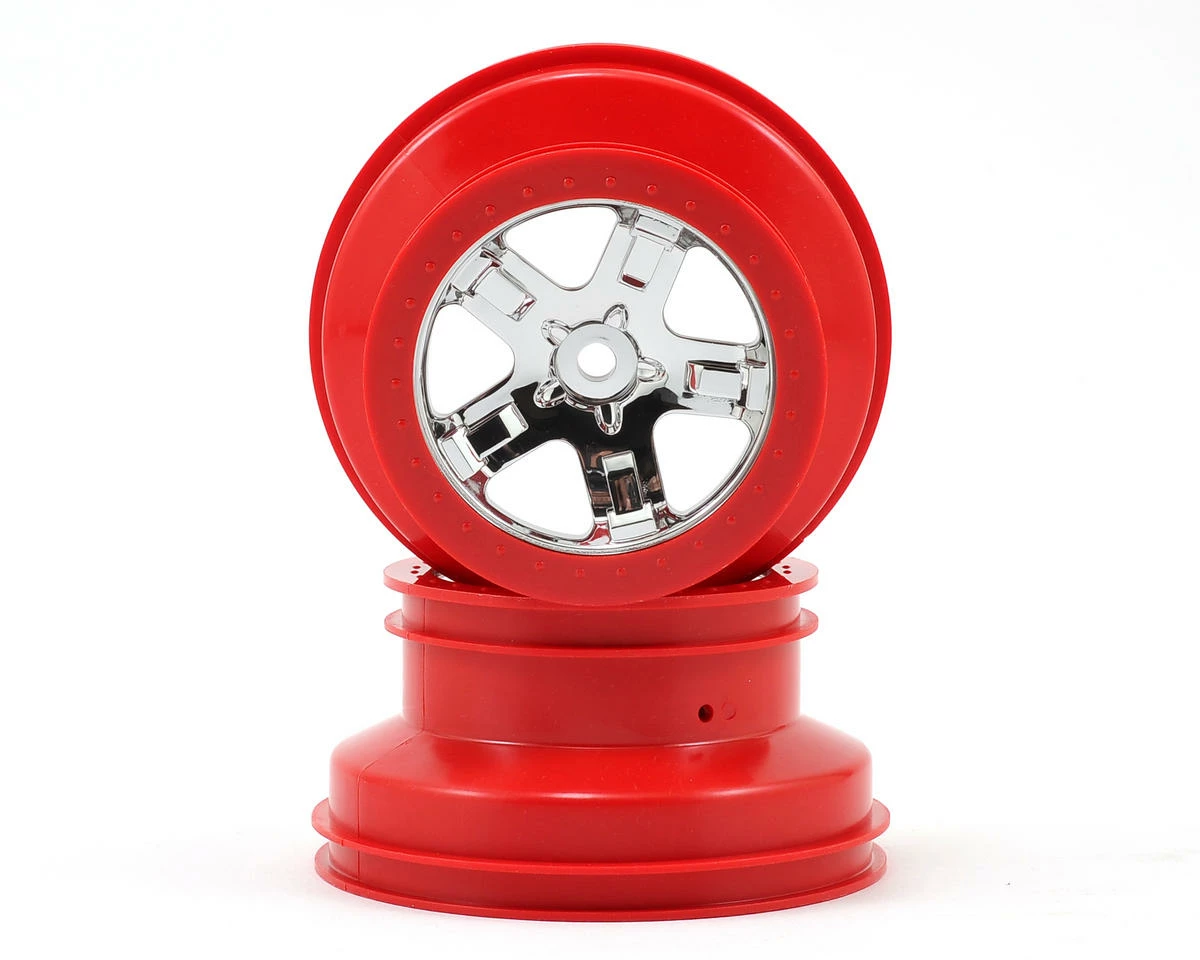 Traxxas 12mm Hex Dual Profile Short Course Wheels (Chrome/Red) (2) (Slash Rear) 3 Traxxas 12mm Hex Dual Profile Short Course Wheels (Chrome/Red) (2) (Slash Rear)