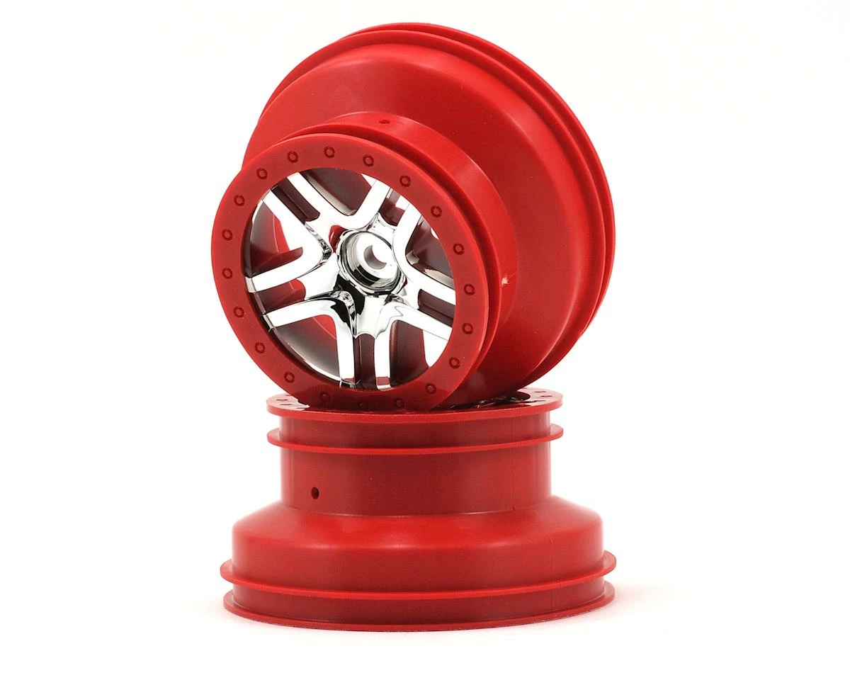 Traxxas Dual Profile Split-Spoke SCT Wheels (Chrome/Red) (2) (Slash Rear) 12mm Hex