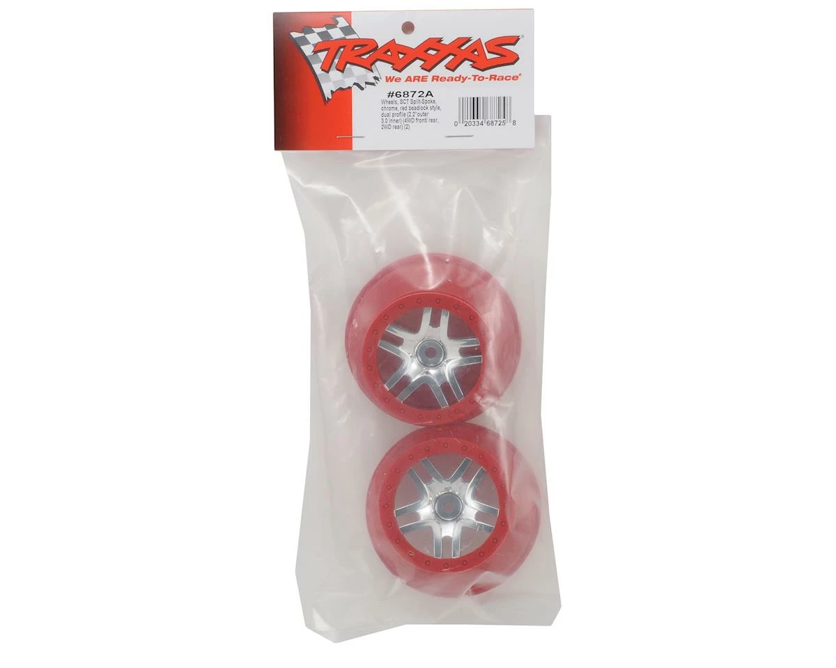 Traxxas Dual Profile Split-Spoke SCT Wheels (Chrome/Red) (2) (Slash Rear) 12mm Hex - Image 2