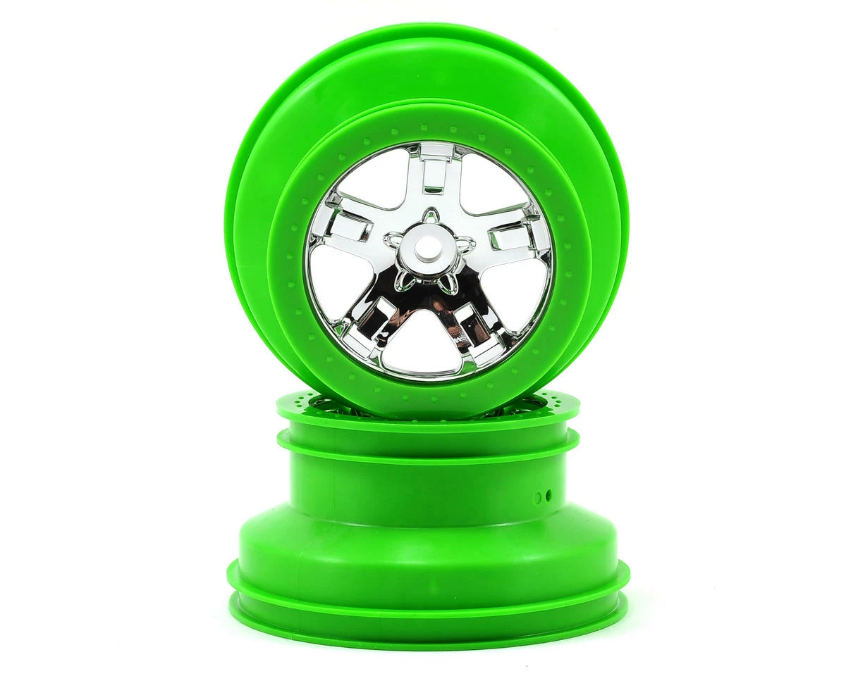 Traxxas Dual Profile Short Course Wheels (Chrome/Green) (2) (Slash Rear) 12mm Hex
