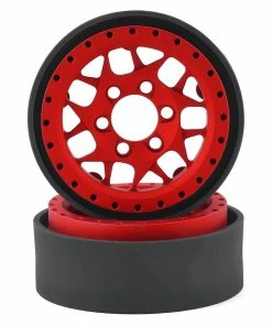 Vanquish Products KMC XD127 Bully 1.9" Beadlock Crawler Wheels (Red) (2)