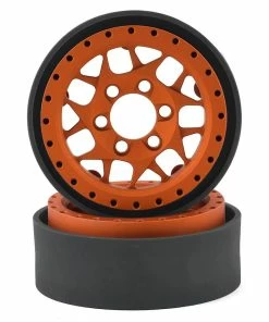 Vanquish Products KMC XD127 Bully 1.9" Beadlock Crawler Wheels (Orange) (2)