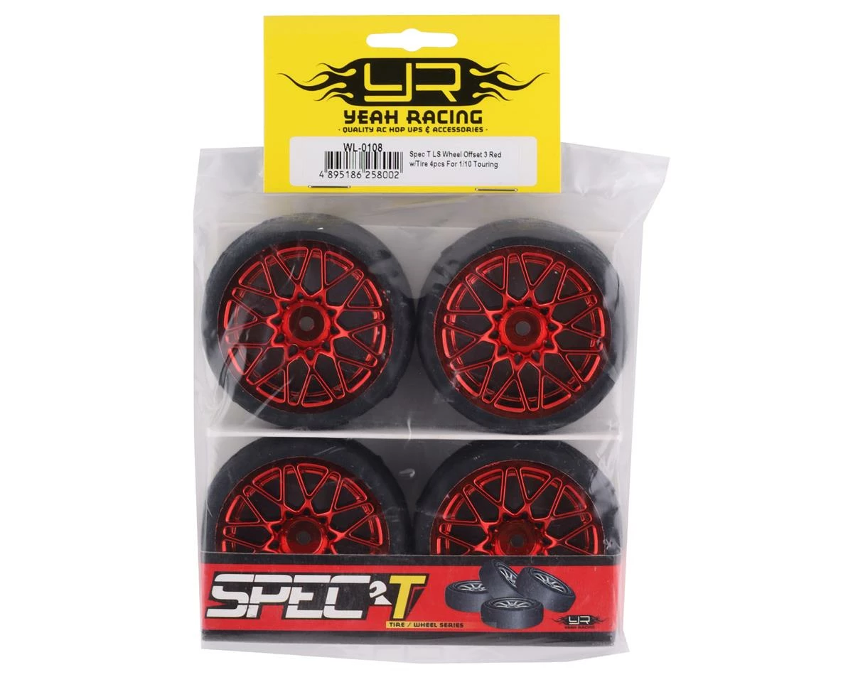 YEAH RACING Spec T Pre-Mounted On-Road Touring Tires W/LS Wheels (Red) (4) W/12mm Hex & 3mm Offset - Image 3