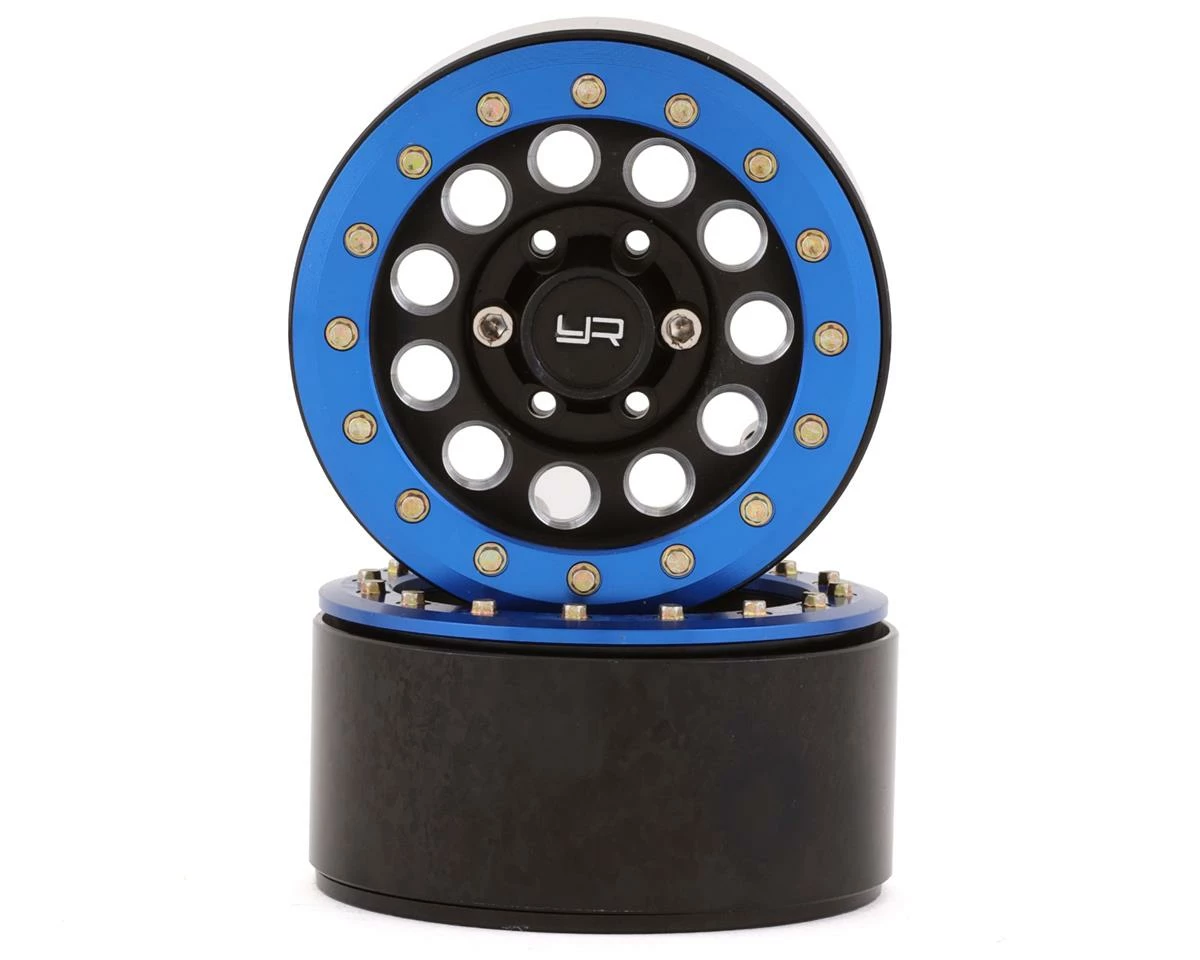 YEAH RACING 1.9" Aluminum F-RG Beadlock Wheels W/12mm Hex (Black/Blue) (2)
