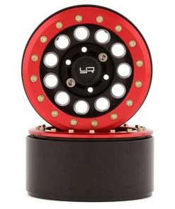 YEAH RACING 1.9" Aluminum F-RG Beadlock Wheels W/12mm Hex (Black/Red) (2)