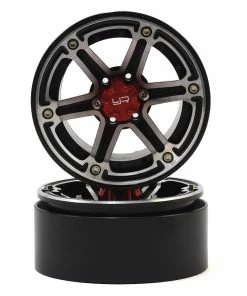 YEAH RACING 2.2 Aluminum CNC 6 Spoke Beadlock Wheel W/Hub (2) (Black)