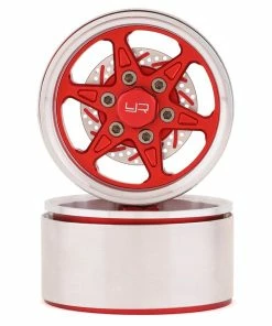 YEAH RACING 1.9" Aluminum BXC 6 Spoke Beadlock Wheels W/Faux Rotors (Red) (2) W/12mm Hex