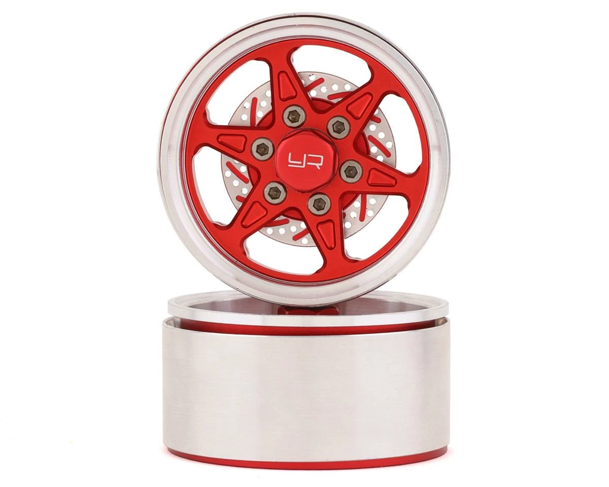YEAH RACING 1.9" Aluminum BXC 6 Spoke Beadlock Wheels W/Faux Rotors (Red) (2) W/12mm Hex 3 YEAH RACING 1.9" Aluminum BXC 6 Spoke Beadlock Wheels W/Faux Rotors (Red) (2) W/12mm Hex