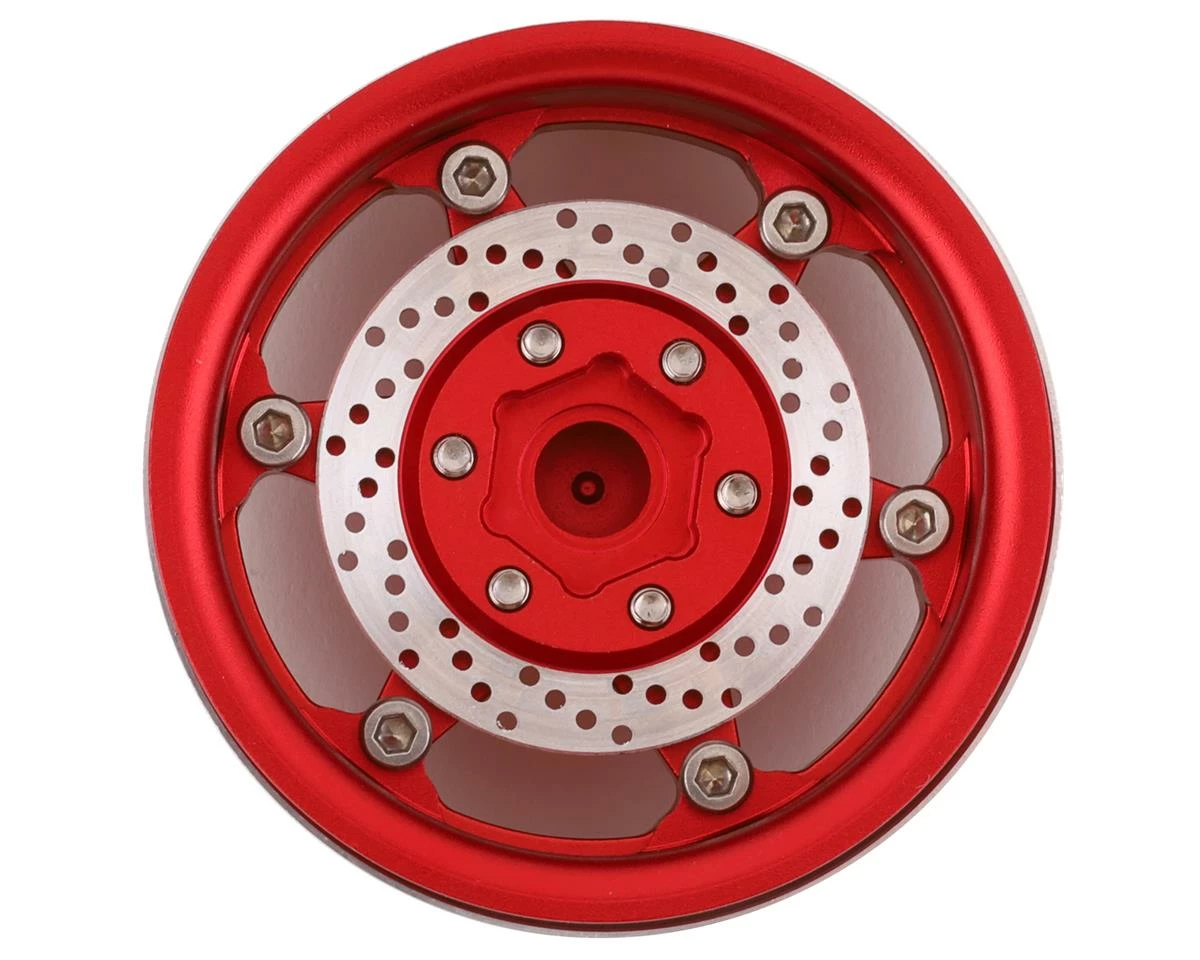 YEAH RACING 1.9" Aluminum BXC 6 Spoke Beadlock Wheels W/Faux Rotors (Red) (2) W/12mm Hex 4 YEAH RACING 1.9" Aluminum BXC 6 Spoke Beadlock Wheels W/Faux Rotors (Red) (2) W/12mm Hex - Image 2