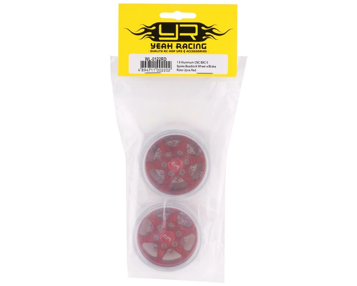 YEAH RACING 1.9" Aluminum BXC 6 Spoke Beadlock Wheels W/Faux Rotors (Red) (2) W/12mm Hex 6 YEAH RACING 1.9" Aluminum BXC 6 Spoke Beadlock Wheels W/Faux Rotors (Red) (2) W/12mm Hex - Image 4
