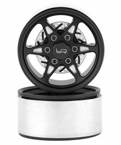 YEAH RACING 1.9" Aluminum BXN 6 Spoke Beadlock Wheels W/Faux Rotors (Black) (2) W/12mm Hex