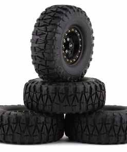 YEAH RACING Soft 1.9" Off-Road Pre-Mounted Tires W/Aluminum Beadlock Wheels (Black) (4) W/12mm Hex