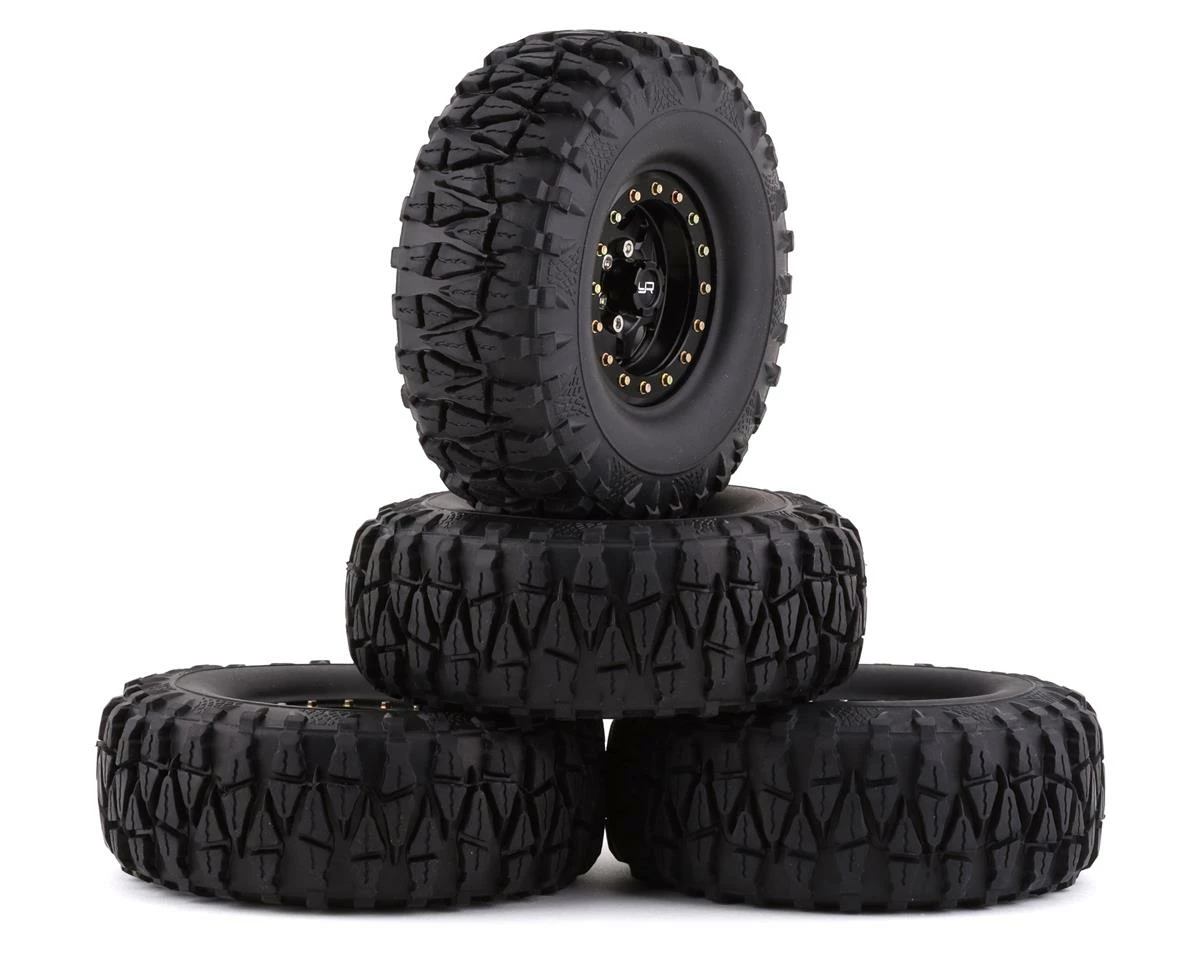 YEAH RACING Soft 1.9" Off-Road Pre-Mounted Tires W/Aluminum Beadlock Wheels (Black) (4) W/12mm Hex