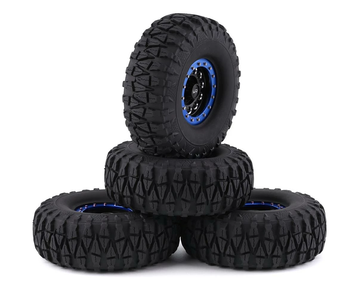 YEAH RACING Claw 1.9" Pre-Mounted Tires W/Aluminum Beadlock Wheels (Black) (4) W/12mm Hex