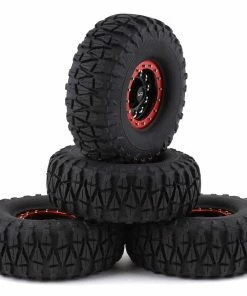 YEAH RACING Claw 1.9" Pre-Mounted Tires W/Aluminum Beadlock Wheels (Black) (4) W/12mm Hex