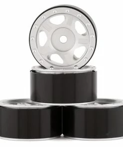 YEAH RACING SCX24 1.0" Aluminum 5 Spoke Slotted Beadlock Wheels (Silver) (4)