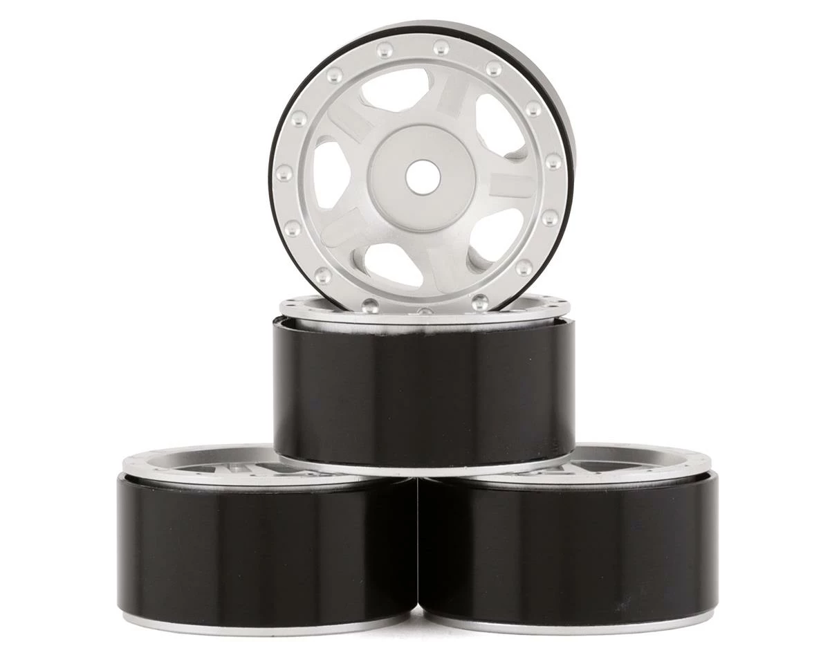YEAH RACING SCX24 1.0" Aluminum 5 Spoke Slotted Beadlock Wheels (Silver) (4)