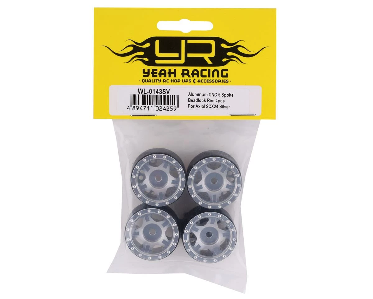 YEAH RACING SCX24 1.0" Aluminum 5 Spoke Slotted Beadlock Wheels (Silver) (4) - Image 4
